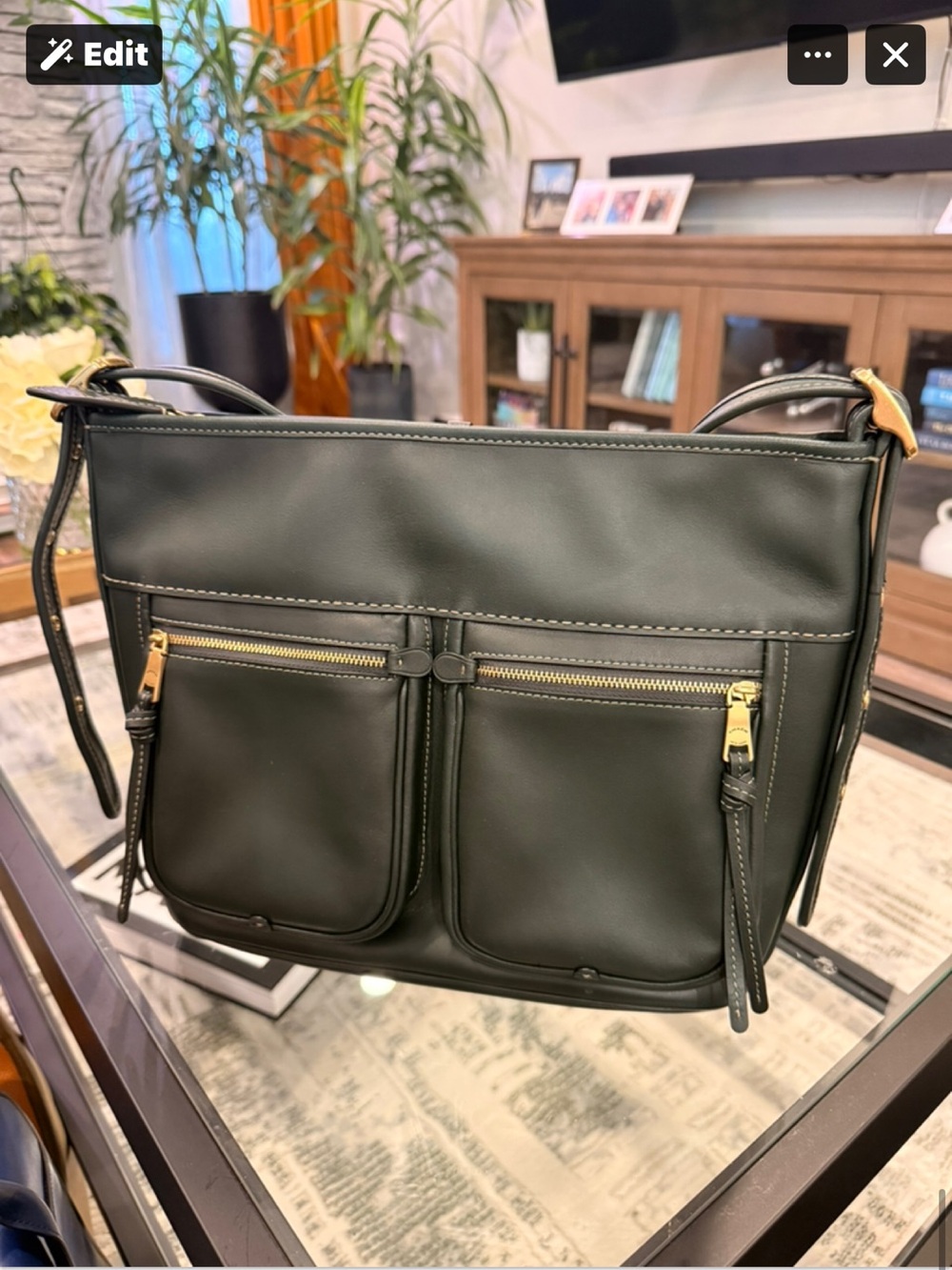 Coach Andie Dark Green Leather Crossbody Bag with Gold Hardware